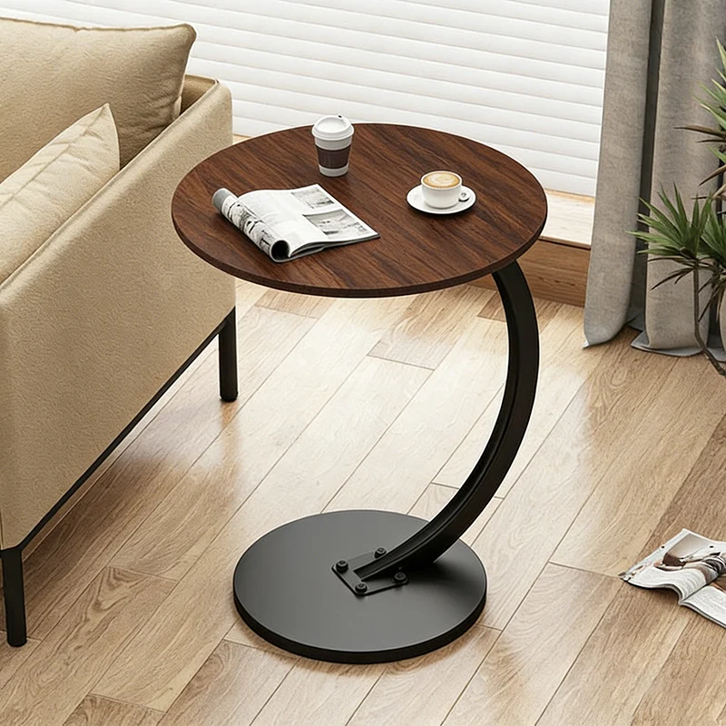 Modern Minimalist Round Medium-Density Fiberboard Iron Side Table 1/2-Tier For Living Room