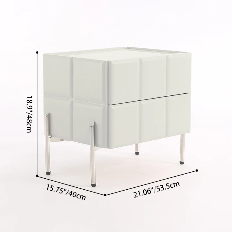 Contemporary Scandinavian Cream 2-Drawer Nightstand - Sintered Stone Top Embossed Cube Bedside Table For Bedroom