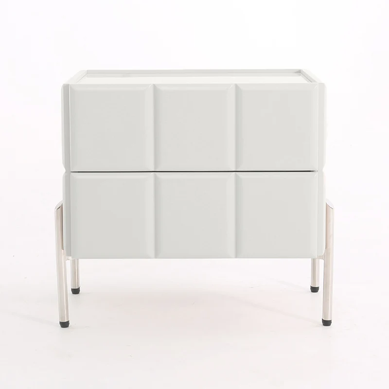 Contemporary Scandinavian Cream 2-Drawer Nightstand - Sintered Stone Top Embossed Cube Bedside Table For Bedroom