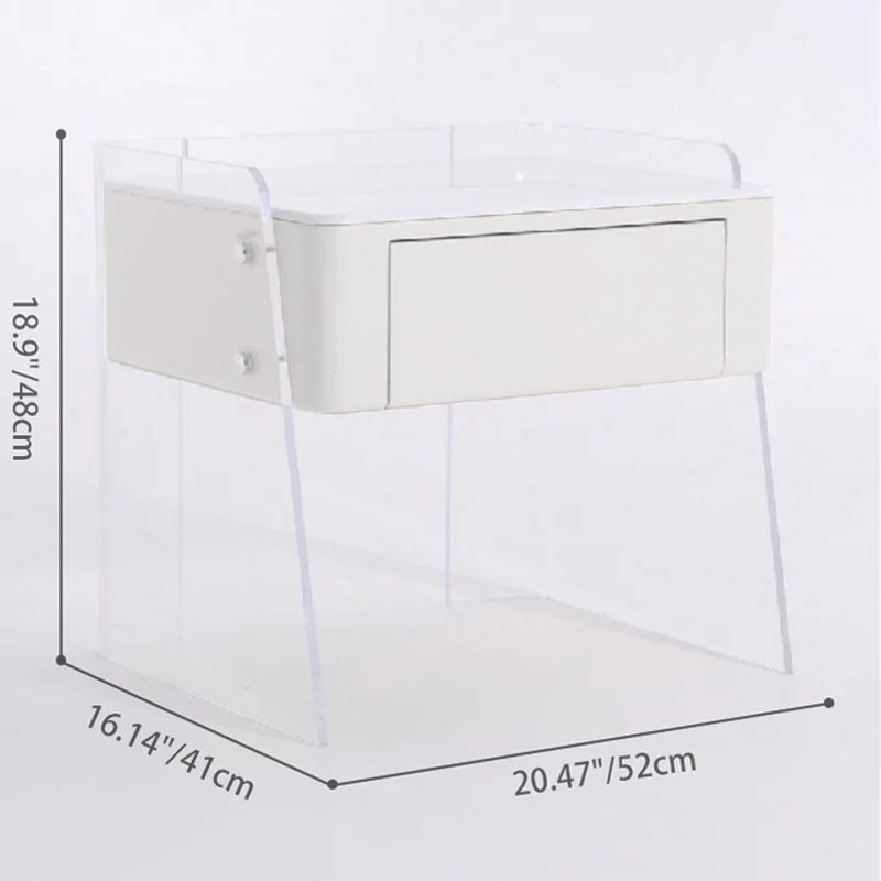 Modern Minimalist Cream White 1-Drawer Storage Nightstand - Acrylic High Legs Bedside Table For Bedroom
