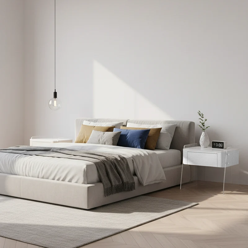 Modern Minimalist Cream White 1-Drawer Storage Nightstand - Acrylic High Legs Bedside Table For Bedroom