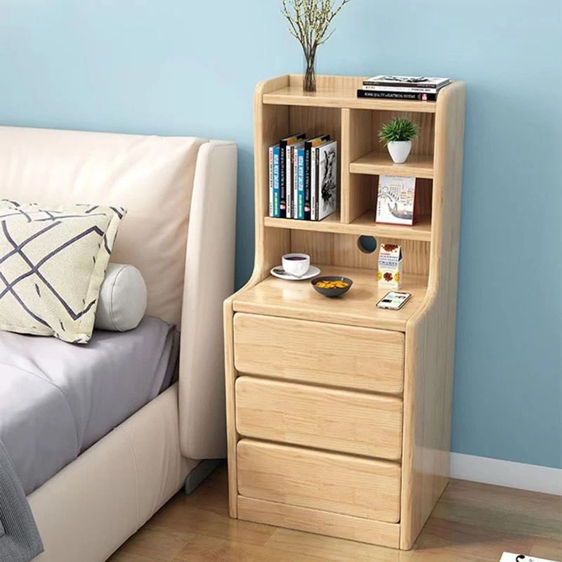 Modern Minimalist Square Rectangular Plywood Pine Wood Nightstand 3-Tier For Bedroom