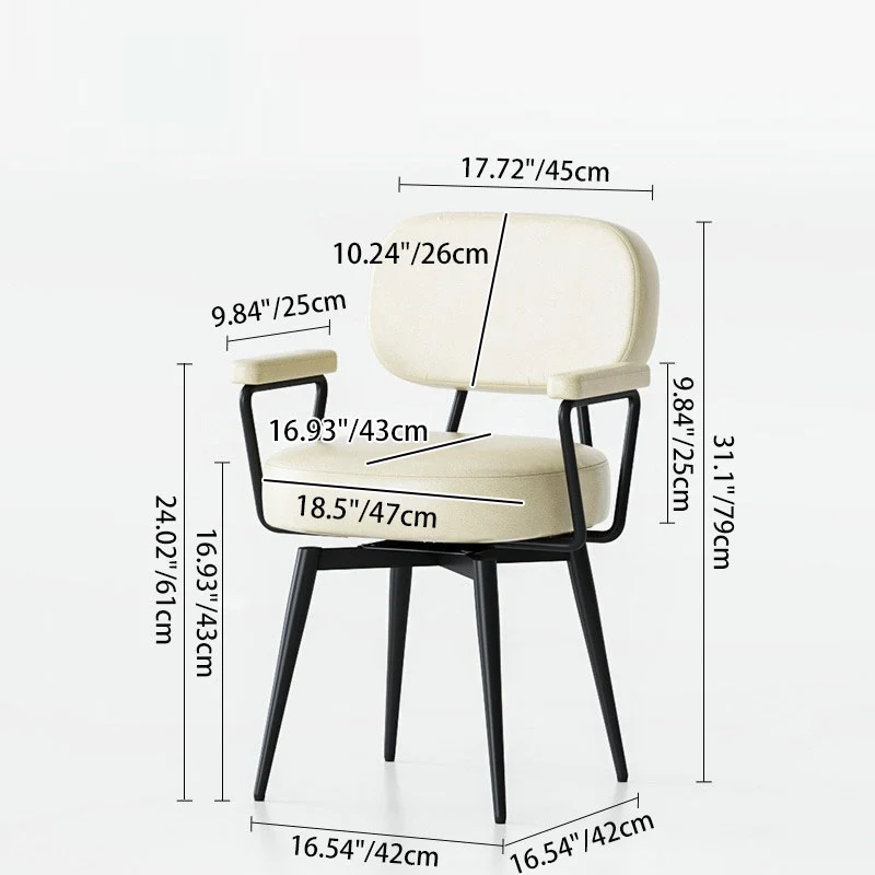 Contemporary Nordic Square Rectangular Carbon Steel Oil Wax Leather Jacquard Fabric Sunflower Pattern 360°Swivel Desk Chair Backrest Armrest For Home Office
