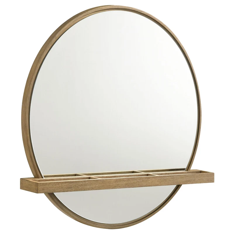 Coaster Furniture Arini 224308 Round Vanity Wall Mirror with Shelf - Sand Wash