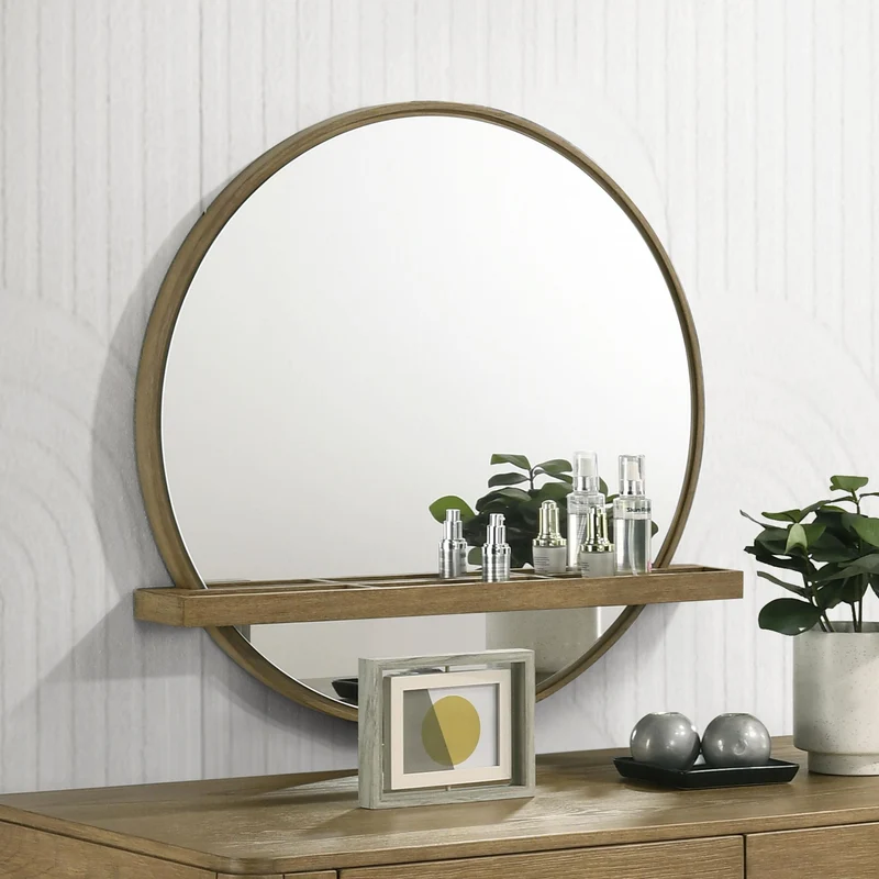 Coaster Furniture Arini 224308 Round Vanity Wall Mirror with Shelf - Sand Wash
