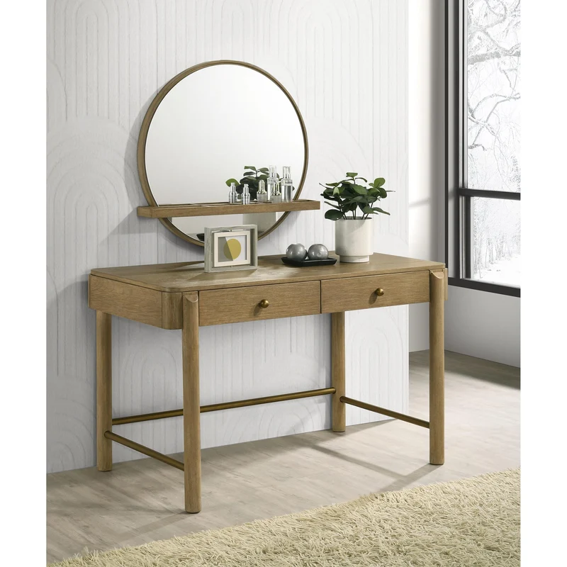 Coaster Furniture Arini 224308 Round Vanity Wall Mirror with Shelf - Sand Wash