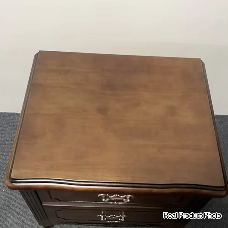 Traditional Vintage Rectangular Rubberwood MDF Plywood Nightstand 2-Drawer For Bedroom