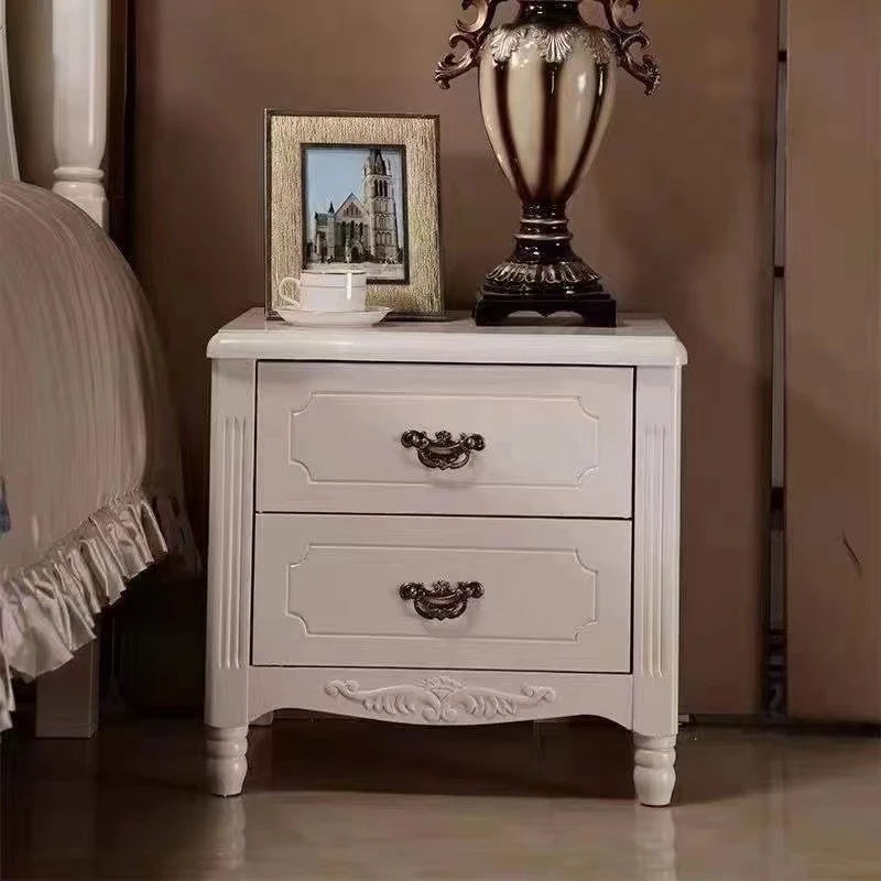 Traditional Vintage Rectangular Rubberwood MDF Plywood Nightstand 2-Drawer For Bedroom