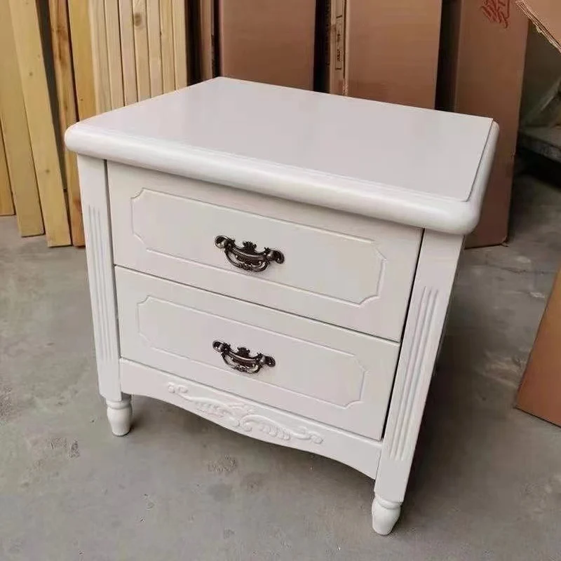 Traditional Vintage Rectangular Rubberwood MDF Plywood Nightstand 2-Drawer For Bedroom
