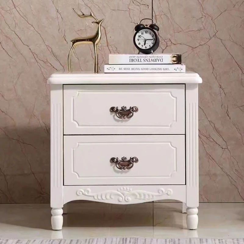 Traditional Vintage Rectangular Rubberwood MDF Plywood Nightstand 2-Drawer For Bedroom