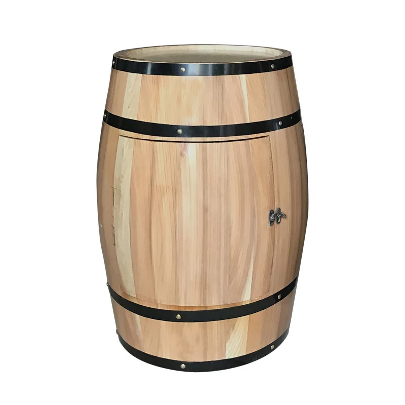 Traditional Farmhouse Round Cedar Wood Composite Board Barrel-shaped Nightstand With 2-Tier For Bedroom
