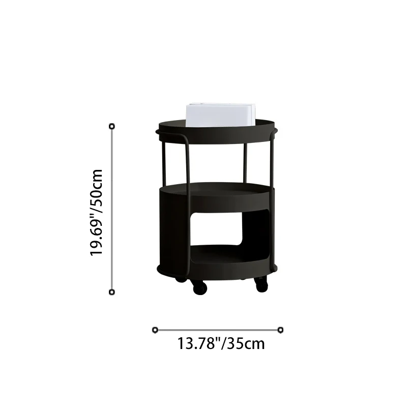 Modern Minimalist Round Tempered Glass Iron Movable End Table 3-Tier Storage Rack For Living Room