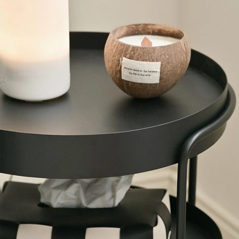Modern Minimalist Round Tempered Glass Iron Movable End Table 3-Tier Storage Rack For Living Room