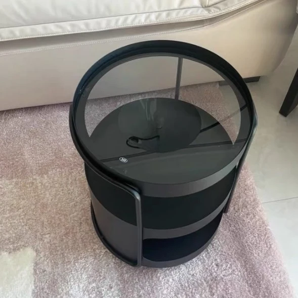 Modern Minimalist Round Tempered Glass Iron Movable End Table 3-Tier Storage Rack For Living Room