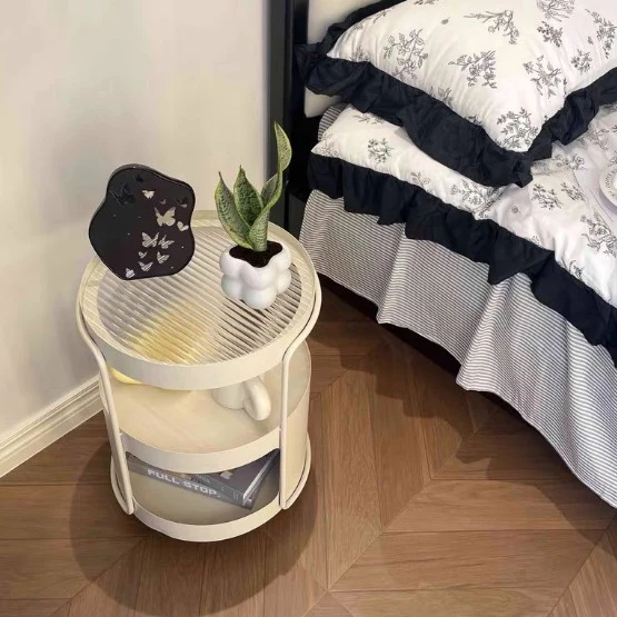 Modern Minimalist Round Tempered Glass Iron Movable End Table 3-Tier Storage Rack For Living Room