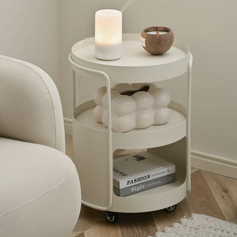 Modern Minimalist Round Tempered Glass Iron Movable End Table 3-Tier Storage Rack For Living Room