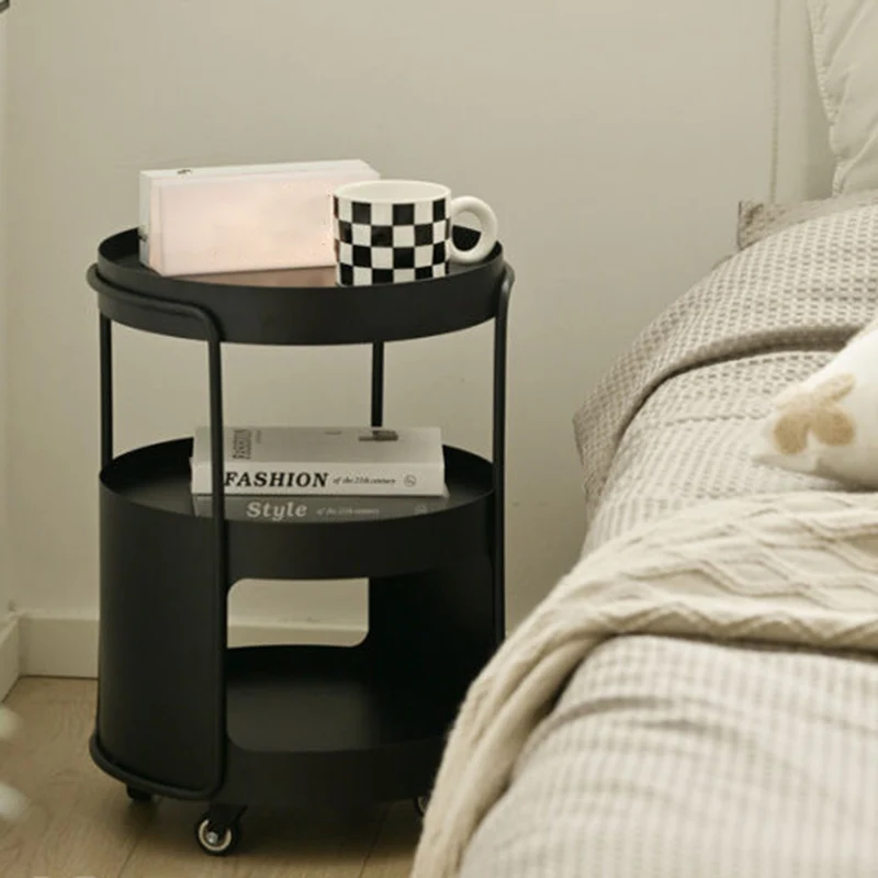 Modern Minimalist Round Tempered Glass Iron Movable End Table 3-Tier Storage Rack For Living Room