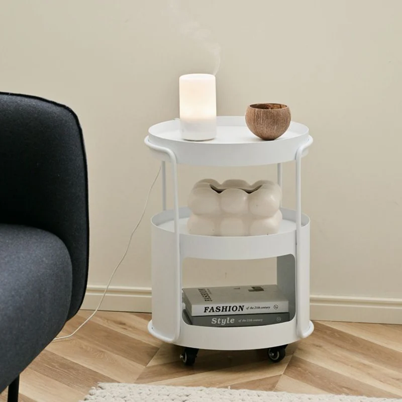 Modern Minimalist Round Tempered Glass Iron Movable End Table 3-Tier Storage Rack For Living Room