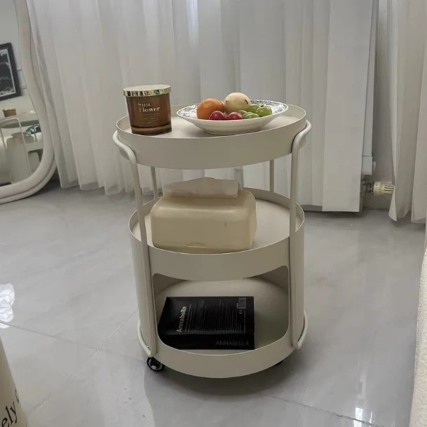 Modern Minimalist Round Tempered Glass Iron Movable End Table 3-Tier Storage Rack For Living Room
