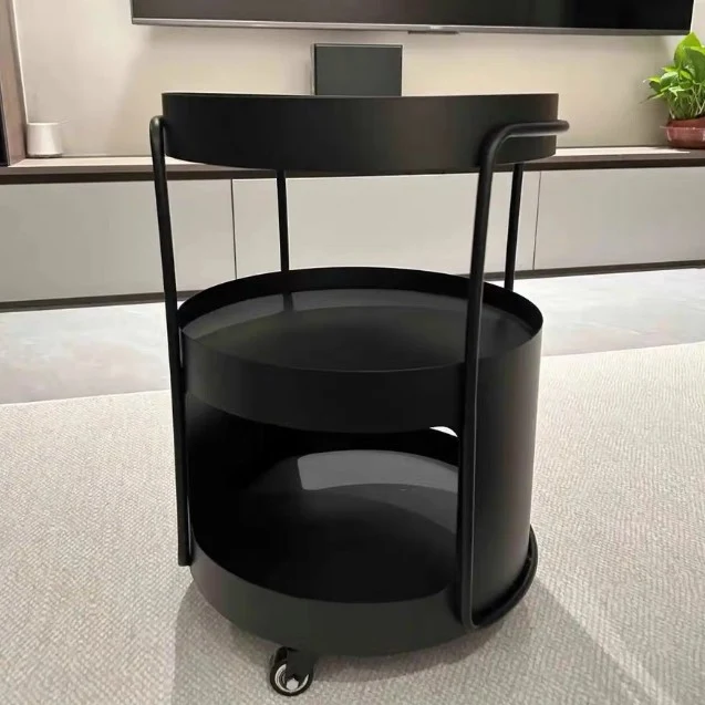 Modern Minimalist Round Tempered Glass Iron Movable End Table 3-Tier Storage Rack For Living Room