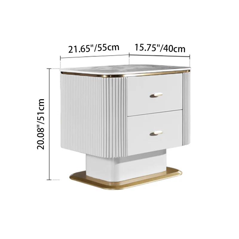 Elegant Light Luxury Nightstand - Heat-Resistant Sintered Stone Top & Baked-Enamel Craftsmanship Bedside Table 2-Drawer For Bedroom