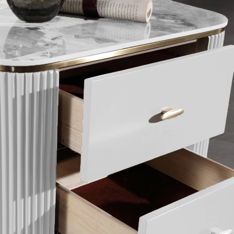 Elegant Light Luxury Nightstand - Heat-Resistant Sintered Stone Top & Baked-Enamel Craftsmanship Bedside Table 2-Drawer For Bedroom