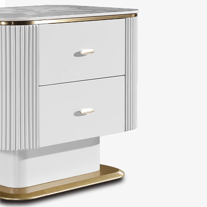 Elegant Light Luxury Nightstand - Heat-Resistant Sintered Stone Top & Baked-Enamel Craftsmanship Bedside Table 2-Drawer For Bedroom