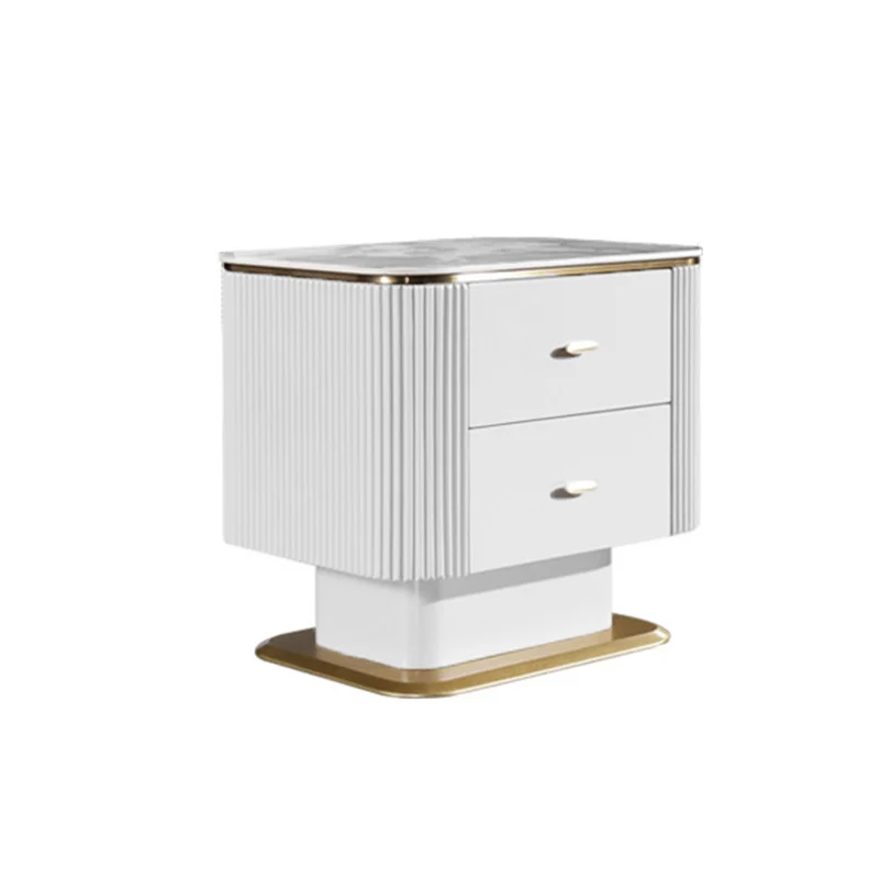 Elegant Light Luxury Nightstand - Heat-Resistant Sintered Stone Top & Baked-Enamel Craftsmanship Bedside Table 2-Drawer For Bedroom