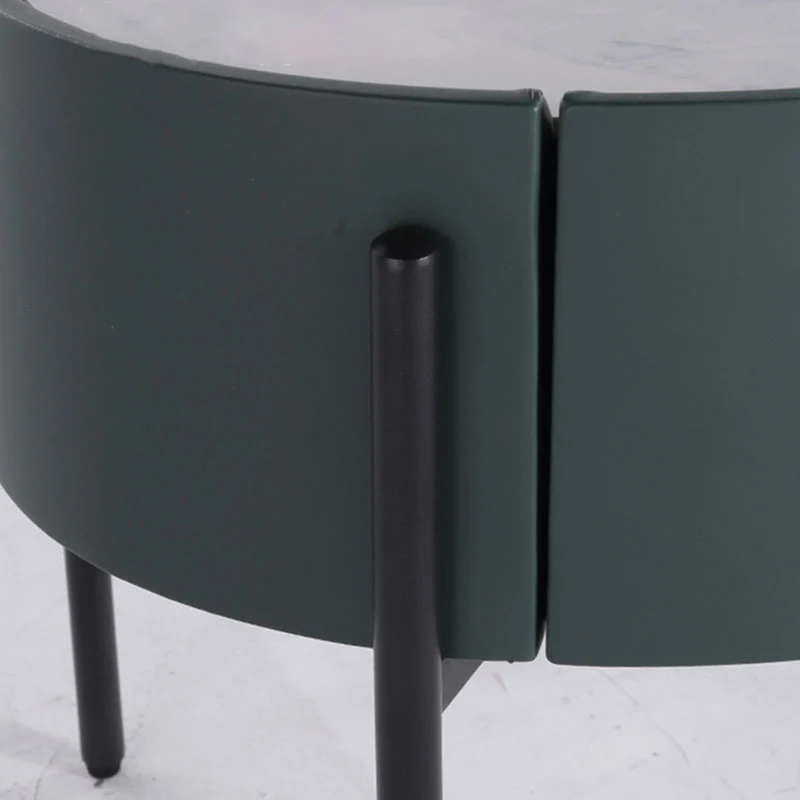Durable Sintered Stone Top & Faux Leather Nightstand - Scandinavian Design Style Ellipse Bedside Table 1-Drawer For Bedroom