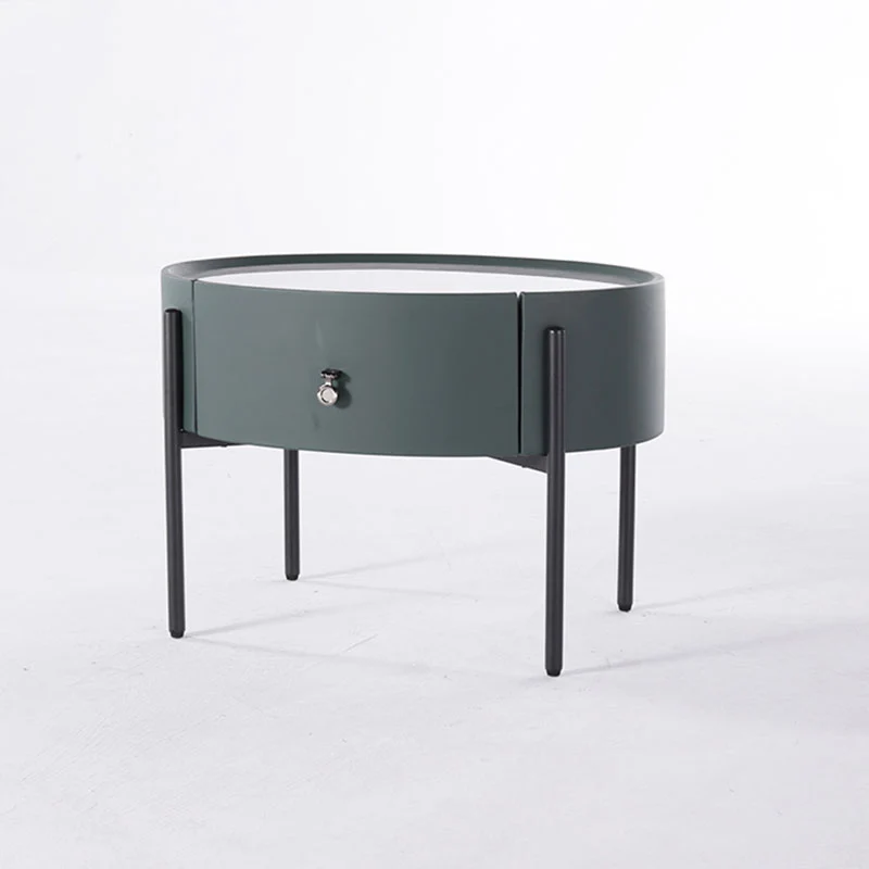 Durable Sintered Stone Top & Faux Leather Nightstand - Scandinavian Design Style Ellipse Bedside Table 1-Drawer For Bedroom