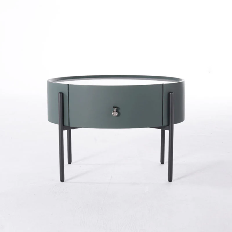 Durable Sintered Stone Top & Faux Leather Nightstand - Scandinavian Design Style Ellipse Bedside Table 1-Drawer For Bedroom