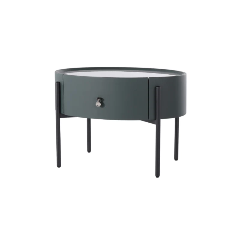 Durable Sintered Stone Top & Faux Leather Nightstand - Scandinavian Design Style Ellipse Bedside Table 1-Drawer For Bedroom