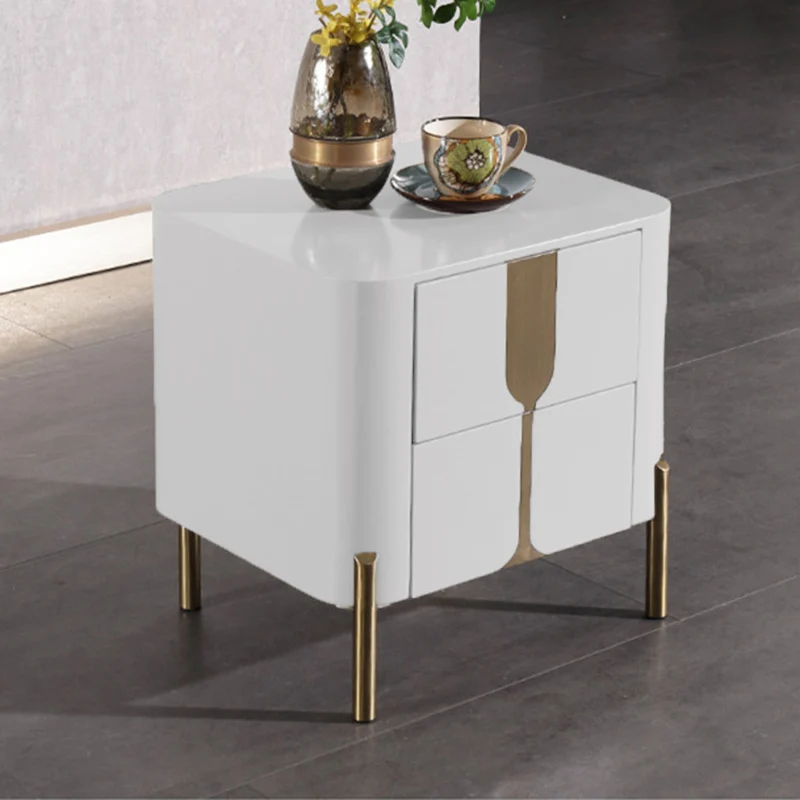 Refined Minimalist Nightstand - E1 Eco-Friendly Frame & Premium Baked Enamel Surface Bedside Table 2-Drawer For Bedroom & Living Room