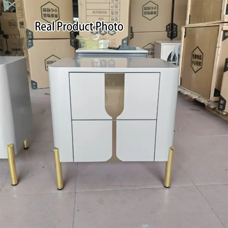 Refined Minimalist Nightstand - E1 Eco-Friendly Frame & Premium Baked Enamel Surface Bedside Table 2-Drawer For Bedroom & Living Room