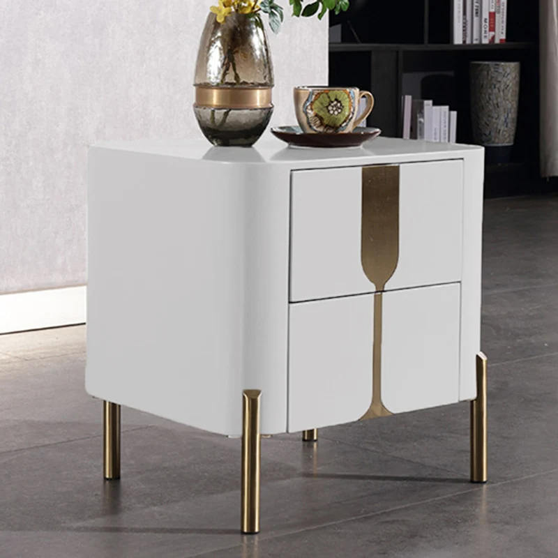 Refined Minimalist Nightstand - E1 Eco-Friendly Frame & Premium Baked Enamel Surface Bedside Table 2-Drawer For Bedroom & Living Room