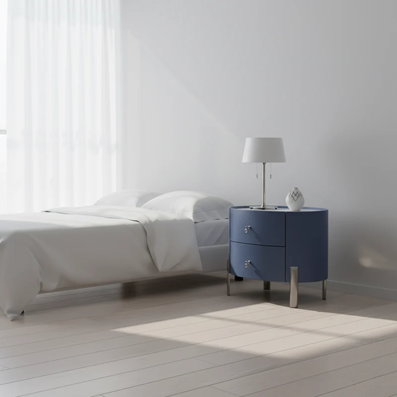 Scandinavian-Style Elliptical Cylinder Nightstand - Scratch-Resistant Top & Faux Leather Upholstery Bedside Table 2-Drawer For Bedroom