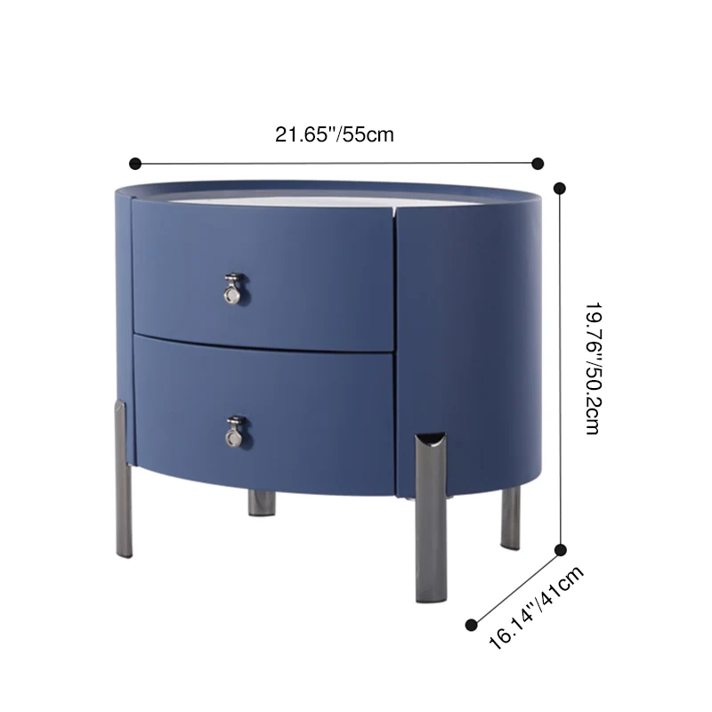 Scandinavian-Style Elliptical Cylinder Nightstand - Scratch-Resistant Top & Faux Leather Upholstery Bedside Table 2-Drawer For Bedroom