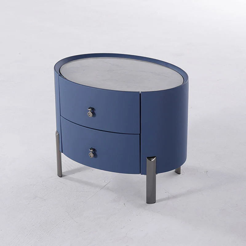 Scandinavian-Style Elliptical Cylinder Nightstand - Scratch-Resistant Top & Faux Leather Upholstery Bedside Table 2-Drawer For Bedroom