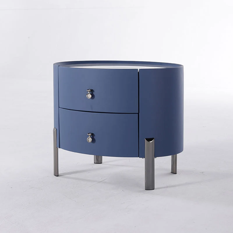 Scandinavian-Style Elliptical Cylinder Nightstand - Scratch-Resistant Top & Faux Leather Upholstery Bedside Table 2-Drawer For Bedroom