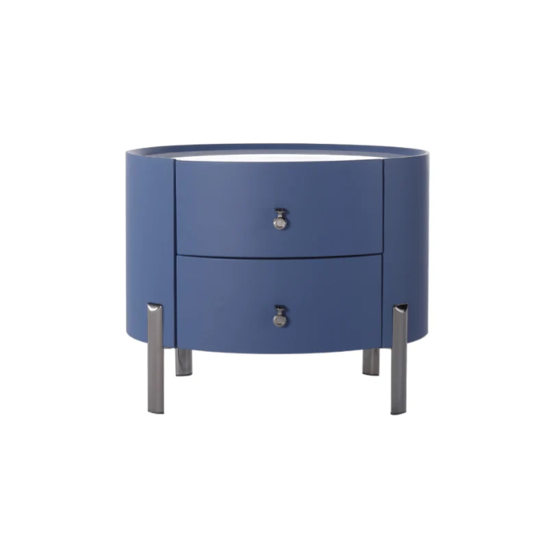 Scandinavian-Style Elliptical Cylinder Nightstand - Scratch-Resistant Top & Faux Leather Upholstery Bedside Table 2-Drawer For Bedroom