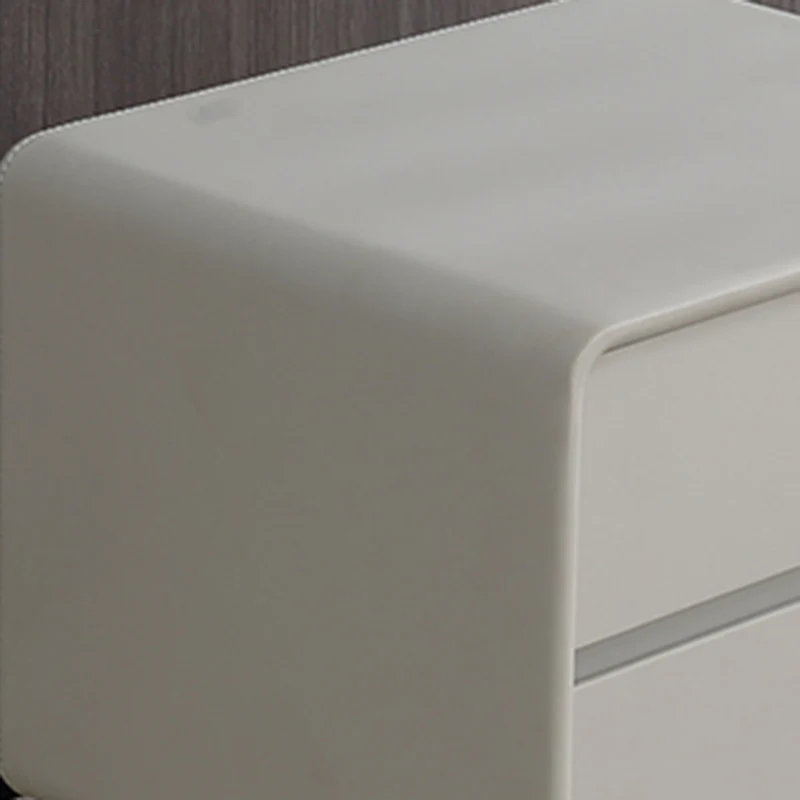 Modern Minimalist Design Nightstand - Refined Rounded Corners & Luxe Faux PVC Leather Charm Bedside Table 2-Drawer For Bedroom