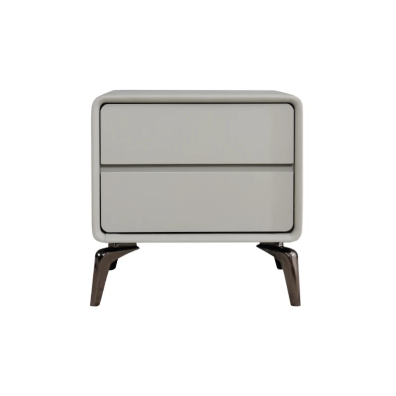 Modern Minimalist Design Nightstand - Refined Rounded Corners & Luxe Faux PVC Leather Charm Bedside Table 2-Drawer For Bedroom