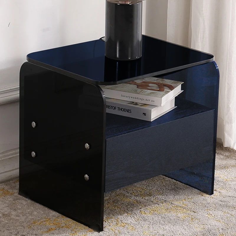 Maximize Storage Industrial Nightstand - Scratch-Resistant Tempered Glass Bedside Table 1-Drawer For Bedroom & Living Room
