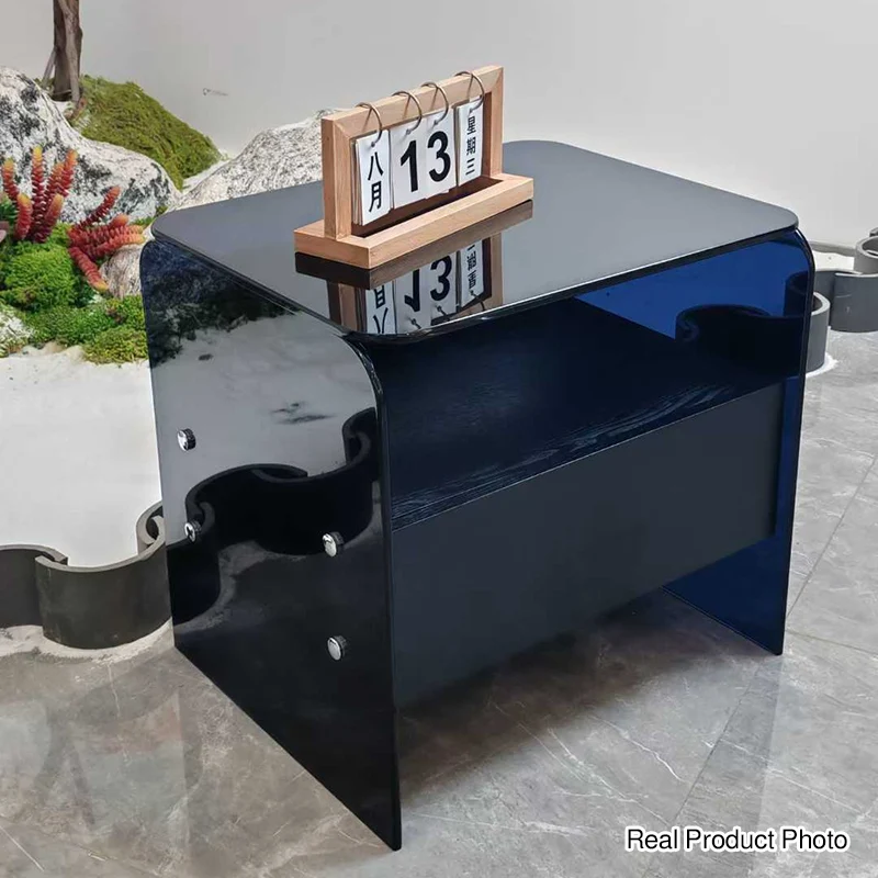 Maximize Storage Industrial Nightstand - Scratch-Resistant Tempered Glass Bedside Table 1-Drawer For Bedroom & Living Room