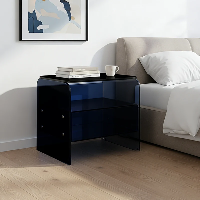 Maximize Storage Industrial Nightstand - Scratch-Resistant Tempered Glass Bedside Table 1-Drawer For Bedroom & Living Room