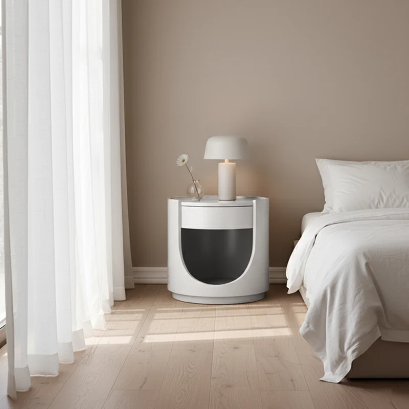 Scandinavian Style Round Nightstand - Space-Maximizing Storage Magic Bedside Table 1-Drawer For Bedroom