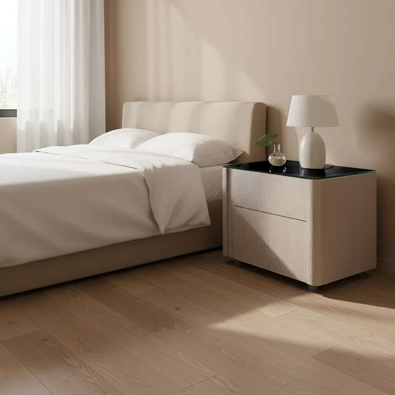 Sleek Style & Effortless Storage Nightstand - Tempered Glass Top & Push-to-Open Bedside Table 2-Drawer For Bedroom