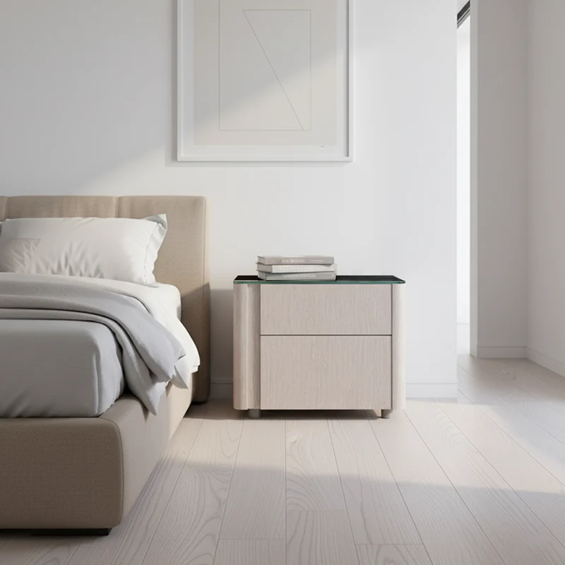 Sleek Style & Effortless Storage Nightstand - Tempered Glass Top & Push-to-Open Bedside Table 2-Drawer For Bedroom