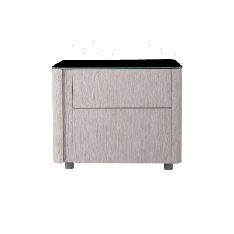 Sleek Style & Effortless Storage Nightstand - Tempered Glass Top & Push-to-Open Bedside Table 2-Drawer For Bedroom