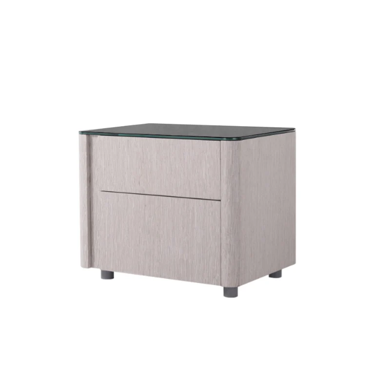 Sleek Style & Effortless Storage Nightstand - Tempered Glass Top & Push-to-Open Bedside Table 2-Drawer For Bedroom